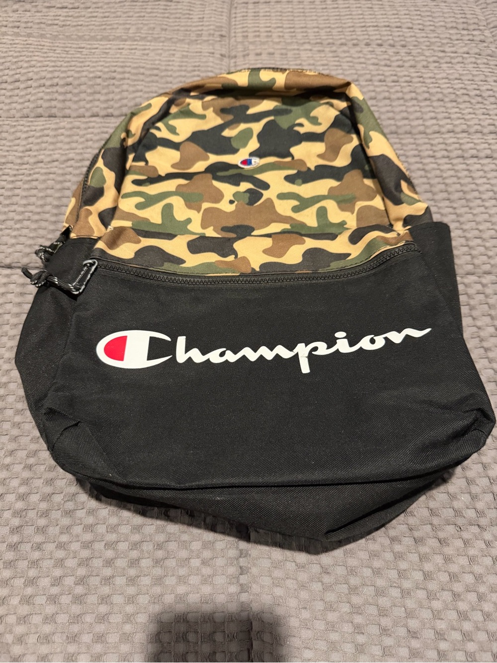 Champion “Manuscript” Camo Backpack Black Green Tan Camouflage.
